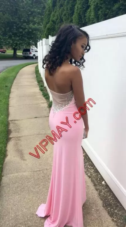 Edgy Sweetheart Sleeveless Side Zipper Prom Party Dress Pink Chiffon Beading