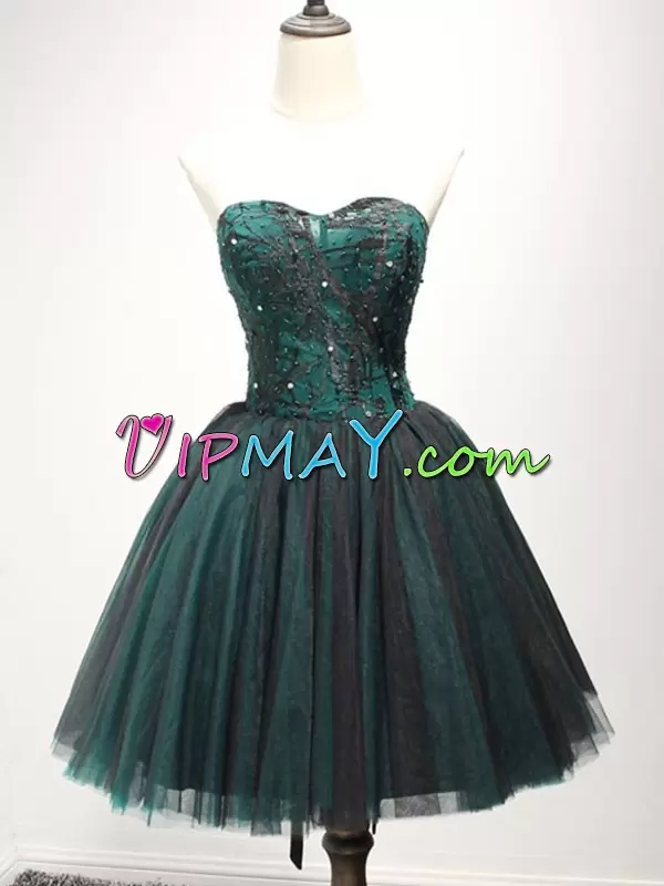 Superior Dark Green Sleeveless Tulle Lace Up Prom Dresses for Prom and Party