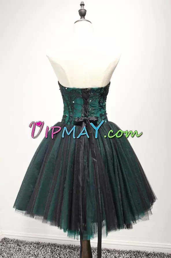 Superior Dark Green Sleeveless Tulle Lace Up Prom Dresses for Prom and Party