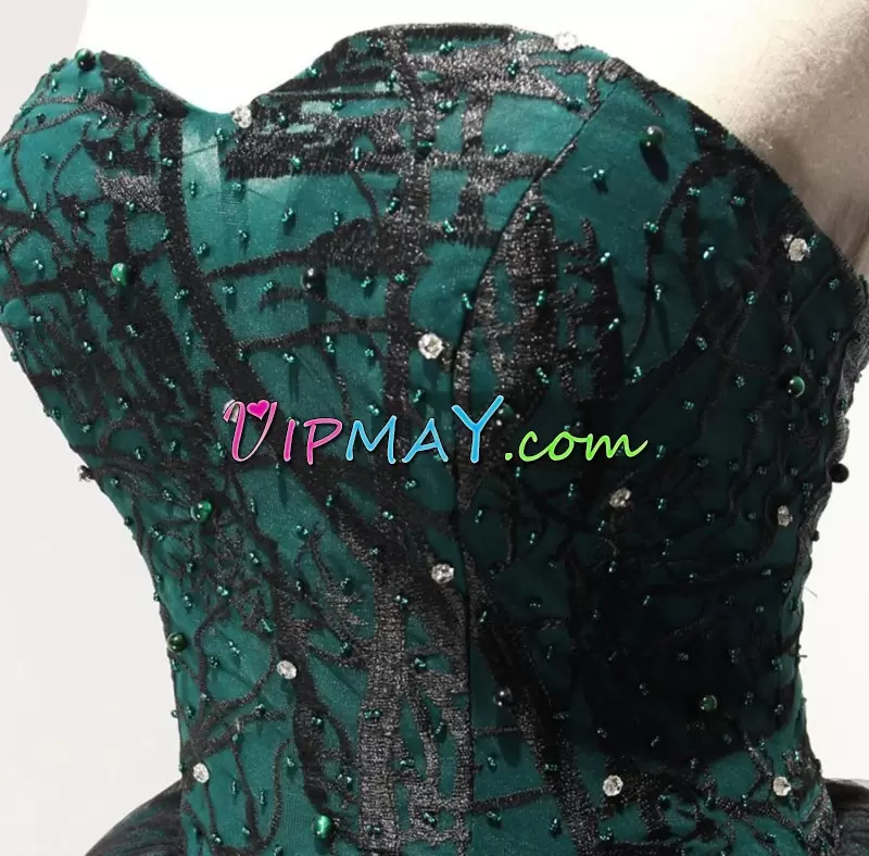 Superior Dark Green Sleeveless Tulle Lace Up Prom Dresses for Prom and Party