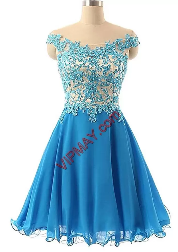 Dramatic Blue Hoco Dress Prom and Party with Beading and Appliques Off The Shoulder Sleeveless Zipper