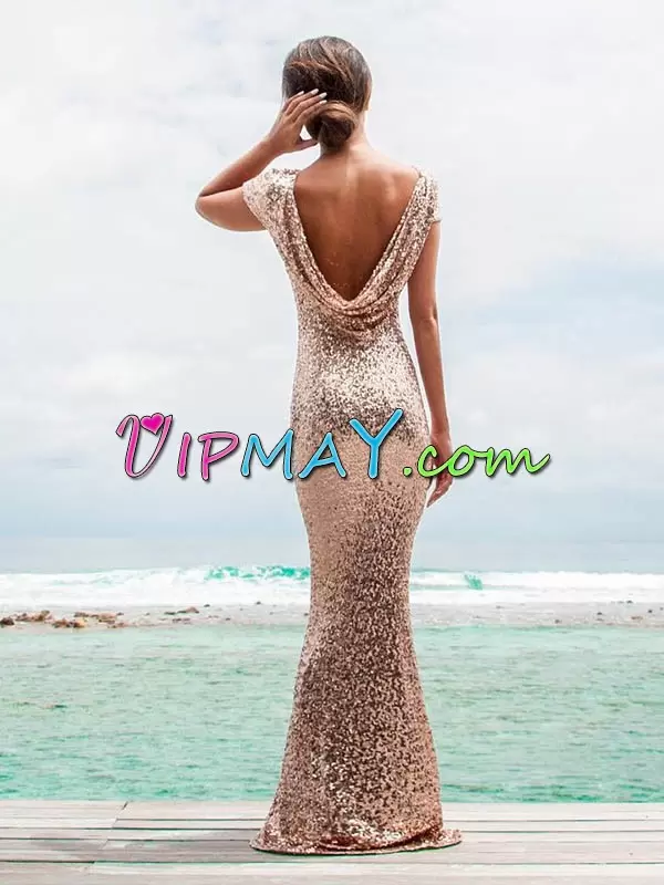 Champagne Backless Bateau Sequins Homecoming Dresses Sequined Sleeveless