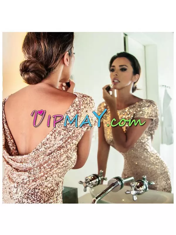 Champagne Backless Bateau Sequins Homecoming Dresses Sequined Sleeveless