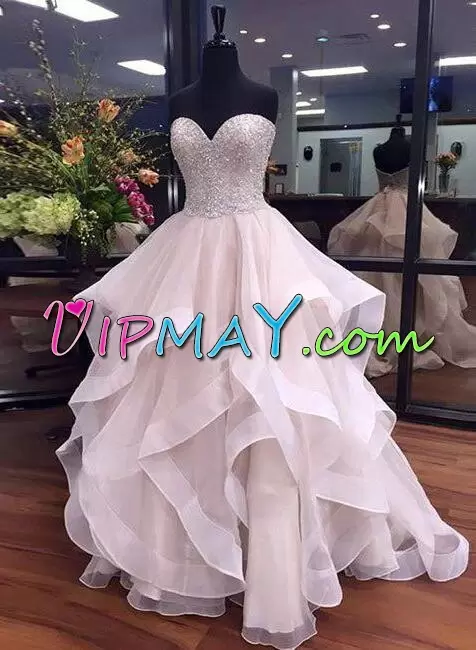 Ideal Tulle Sleeveless Floor Length Prom Dress and Beading