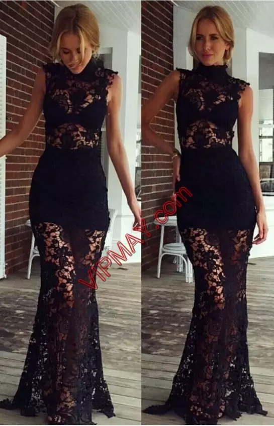 Black Going Out Dresses Prom and Party with Lace High-neck Sleeveless Lace Up