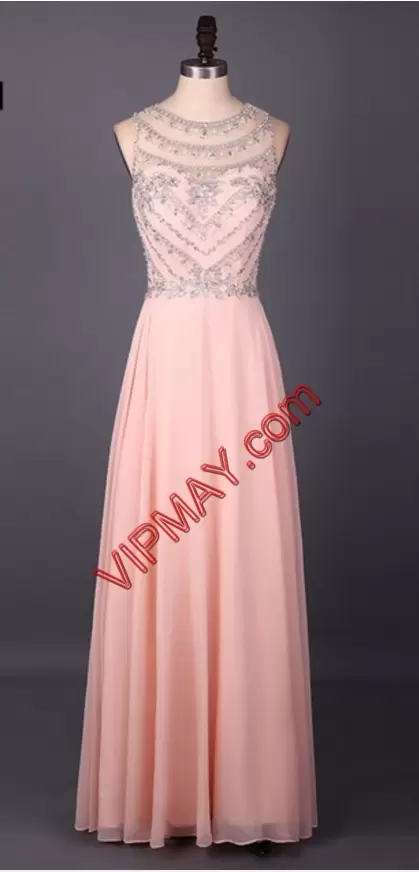 Enchanting Peach Sleeveless Satin and Organza Sweep Train Lace Up Prom Evening Gown for Prom and Party