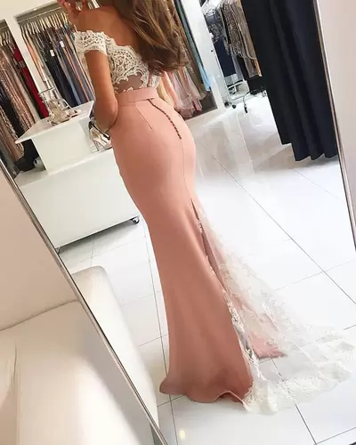 Artistic Sleeveless Off The Shoulder Appliques Zipper Prom Party Dress