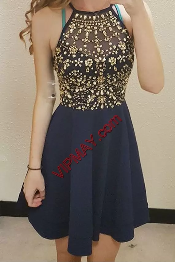 Flirting Sleeveless Scoop Mini Length Beading Prom Evening Gown Scoop