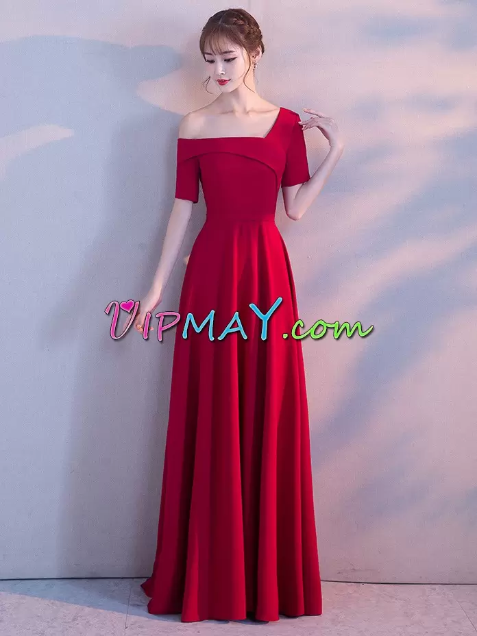 Designer Red Empire Sweetheart Sleeveless Satin Floor Length Sweep Train Lace Up Beading and Lace Homecoming Dress