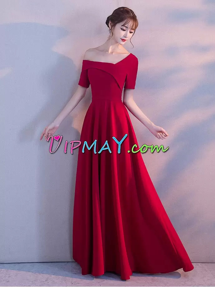 Designer Red Empire Sweetheart Sleeveless Satin Floor Length Sweep Train Lace Up Beading and Lace Homecoming Dress