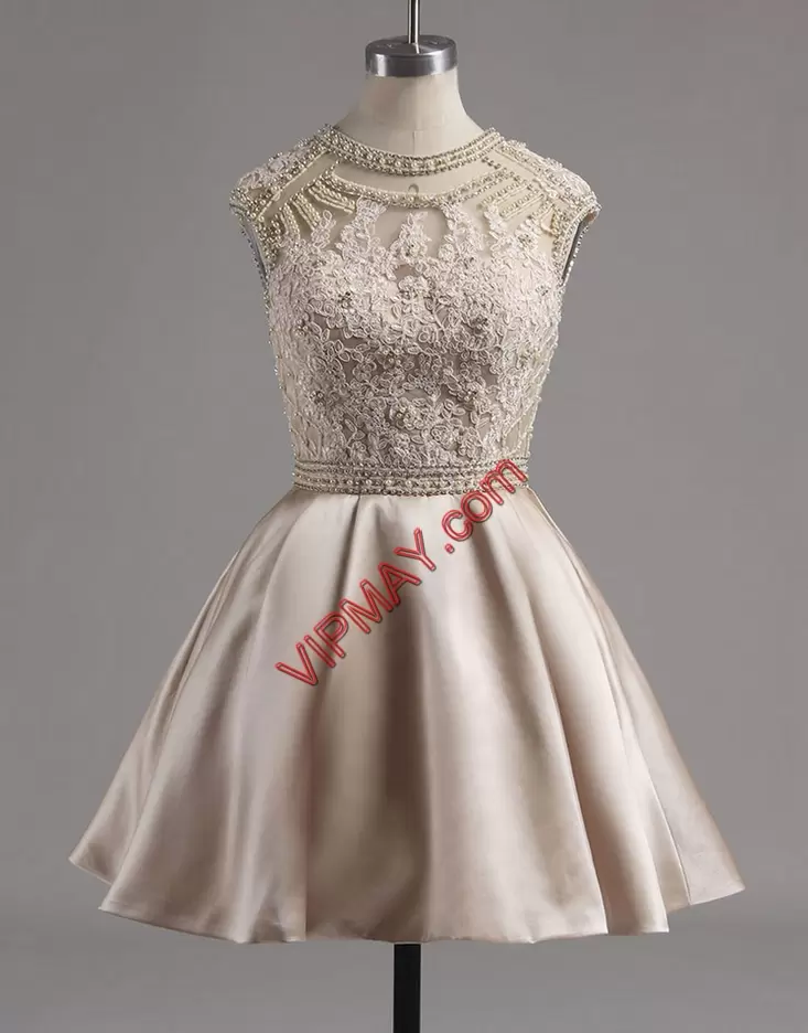 Mini Length A-line Sleeveless Champagne Prom Dress Lace Up