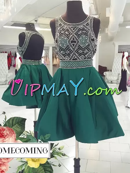 Mini Length Backless Prom Evening Gown Dark Green for Prom and Party with Beading