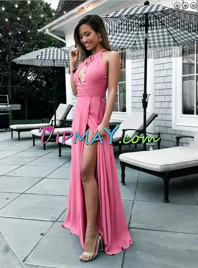 Sumptuous Sleeveless Floor Length Beading and Lace Lace Up Prom Evening Gown with Pink Sweep Train