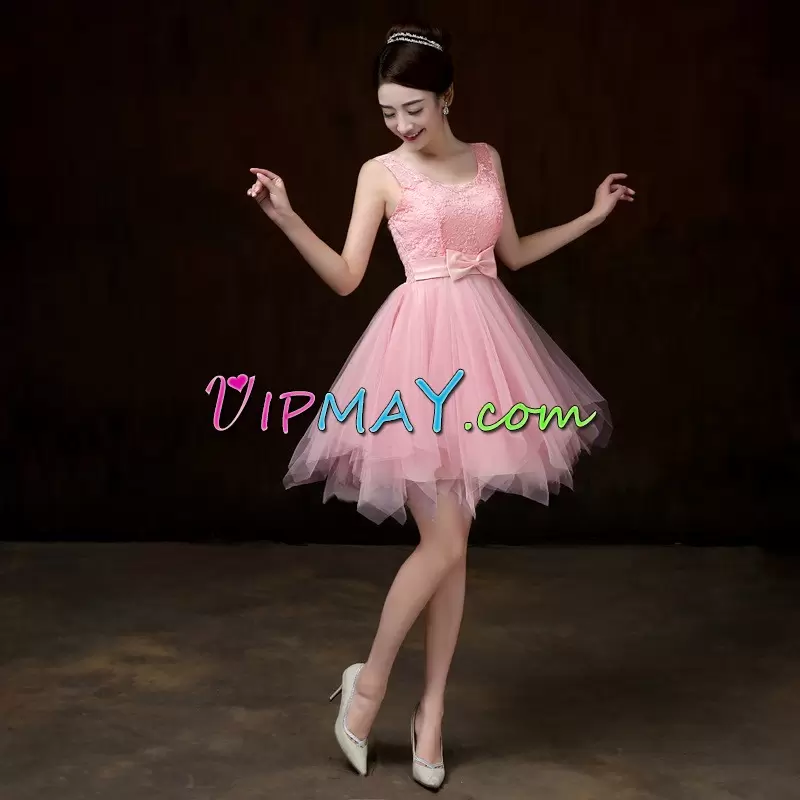 Exquisite Mini Length Pink Homecoming Dress Online Scoop Sleeveless