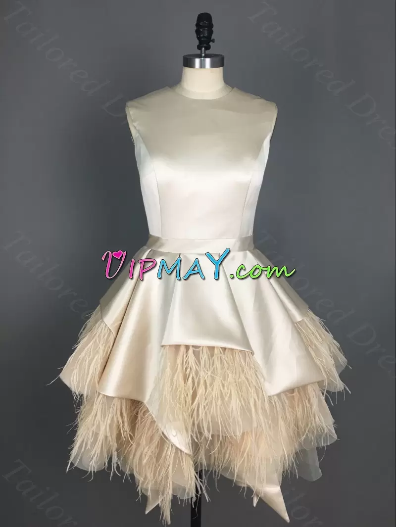 Sophisticated Champagne Backless Ruffled Layers and Belt Sleeveless Mini Length