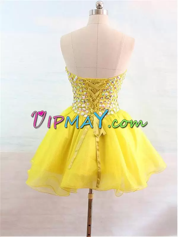 Vintage Yellow Sweetheart Lace Up Beading Prom Gown Sleeveless