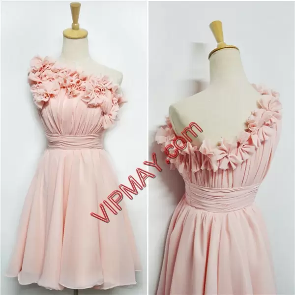 Luxury Pink One Shoulder Neckline Hand Made Flower Homecoming Dress Sleeveless Side Zipper