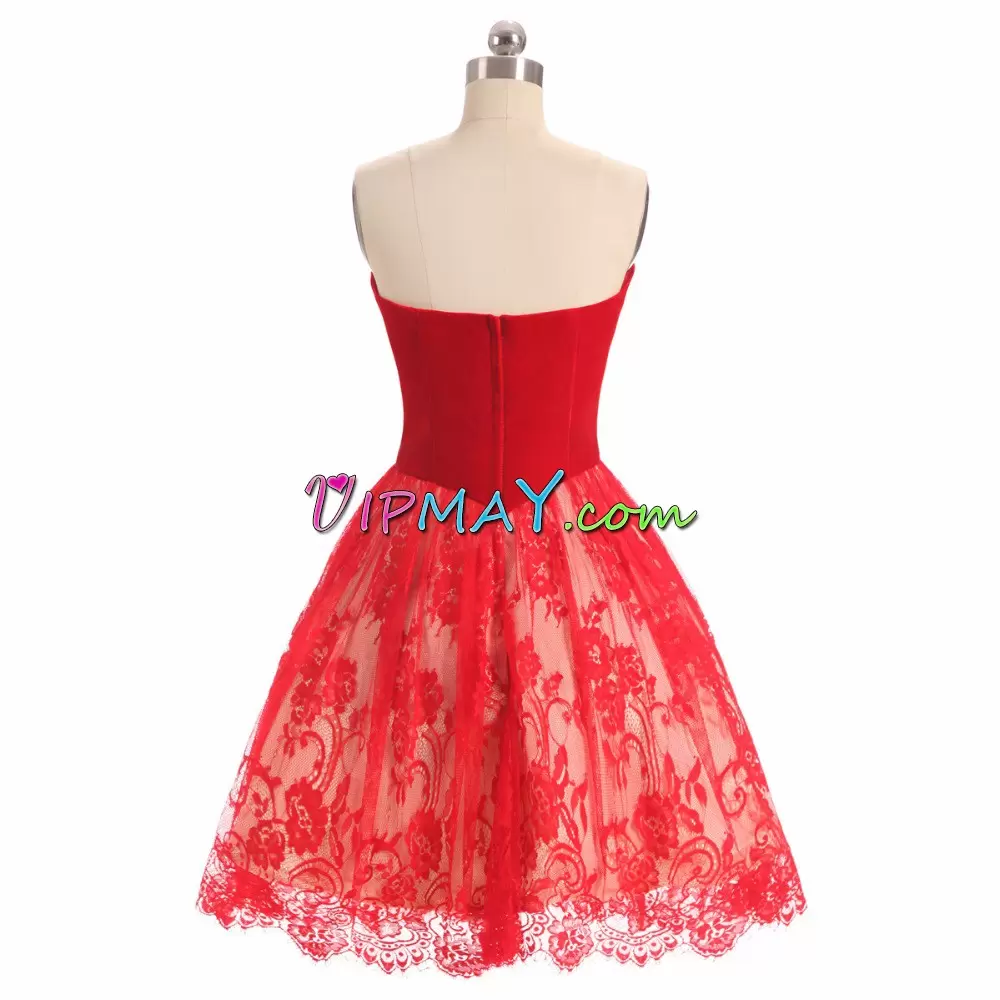 Sweetheart Sleeveless Zipper Lace Hoco Dress in Red