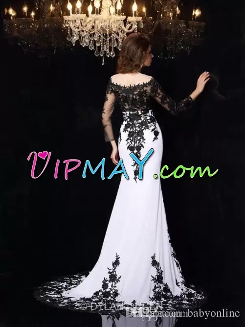 Beauteous Black Mermaid Chiffon Off The Shoulder Long Sleeves Appliques High Low Zipper Prom Evening Gown Brush Train