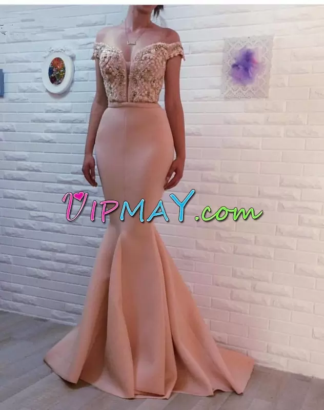 Pink Zipper Beading and Lace Sleeveless Sweep Train