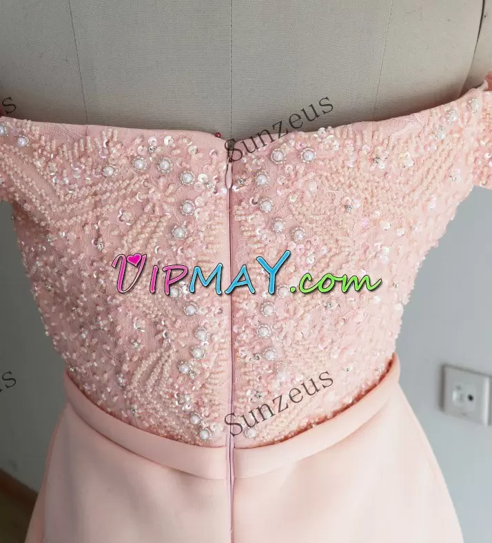 Pink Zipper Beading and Lace Sleeveless Sweep Train