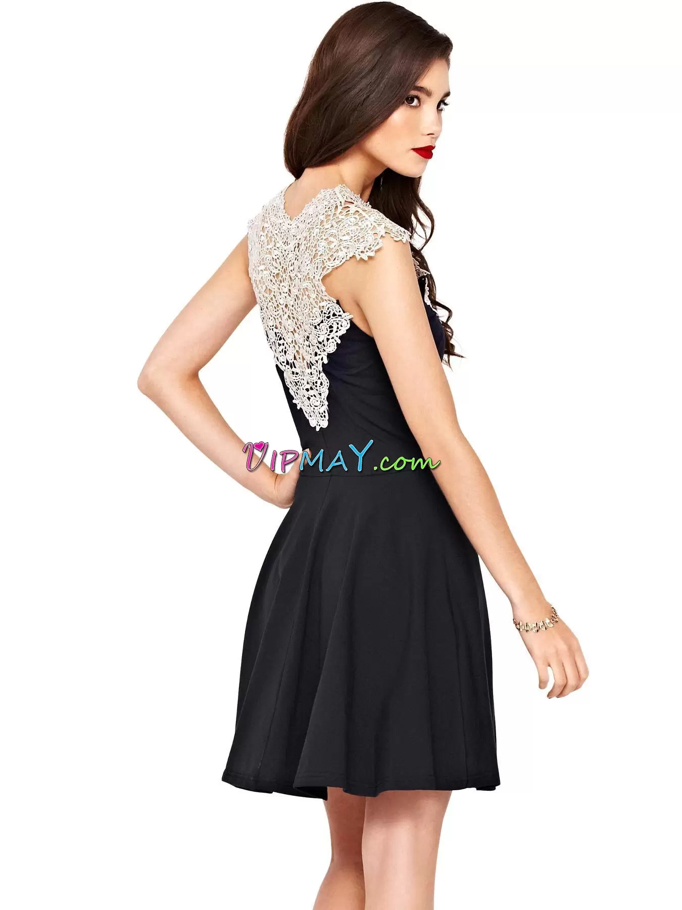 Black Sleeveless Lace Mini Length Prom Dress