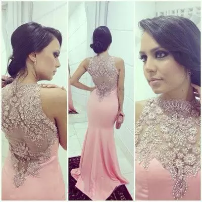 Hot Selling Floor Length Pink Homecoming Dresses High-neck Sleeveless Sweep Train Side Zipper