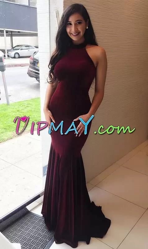 Low Price Sleeveless Floor Length Ruching Lace Up Prom Dress with Burgundy