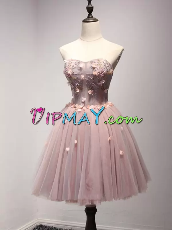 Ideal Pink Sleeveless Tulle Side Zipper Homecoming Dress for Prom and Party and Military Ball