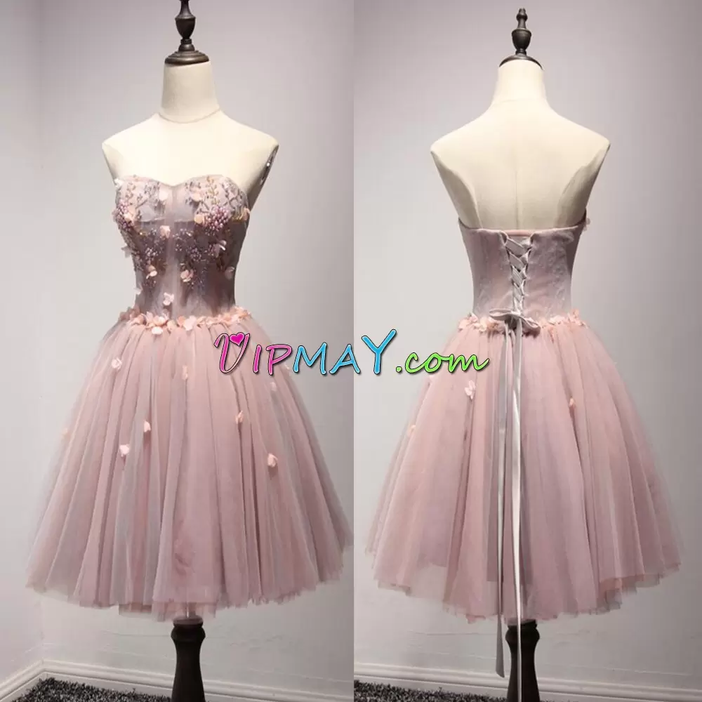 Ideal Pink Sleeveless Tulle Side Zipper Homecoming Dress for Prom and Party and Military Ball