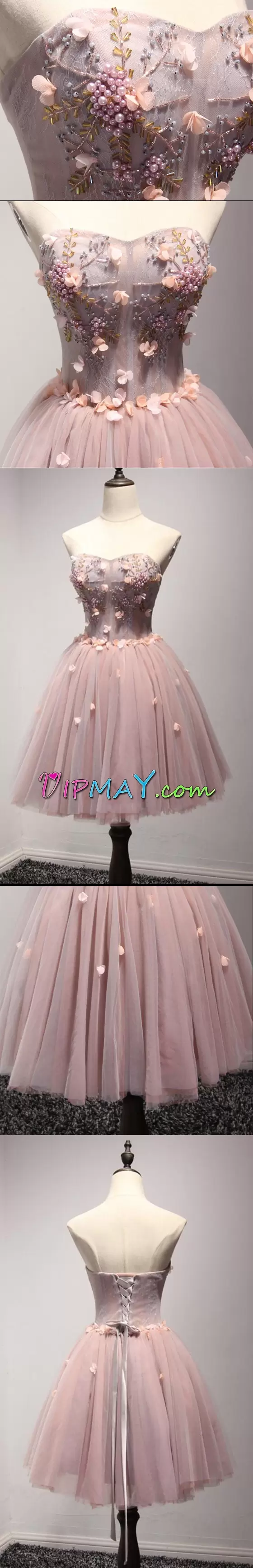 Ideal Pink Sleeveless Tulle Side Zipper Homecoming Dress for Prom and Party and Military Ball