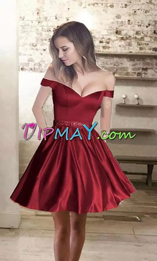 Extravagant Wine Red Off The Shoulder Beading Prom Dress Sleeveless