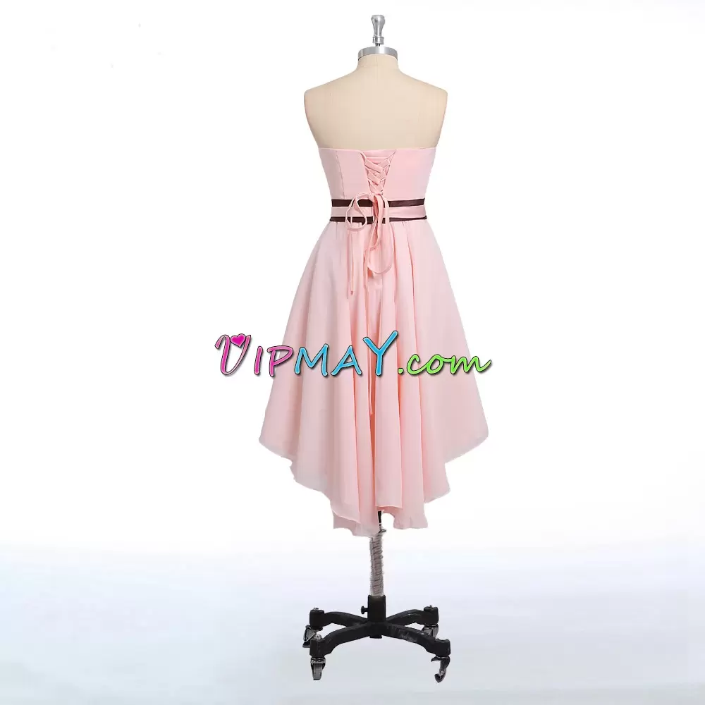 Charming Strapless Sleeveless Chiffon Prom Gown Ruching and Bowknot Lace Up
