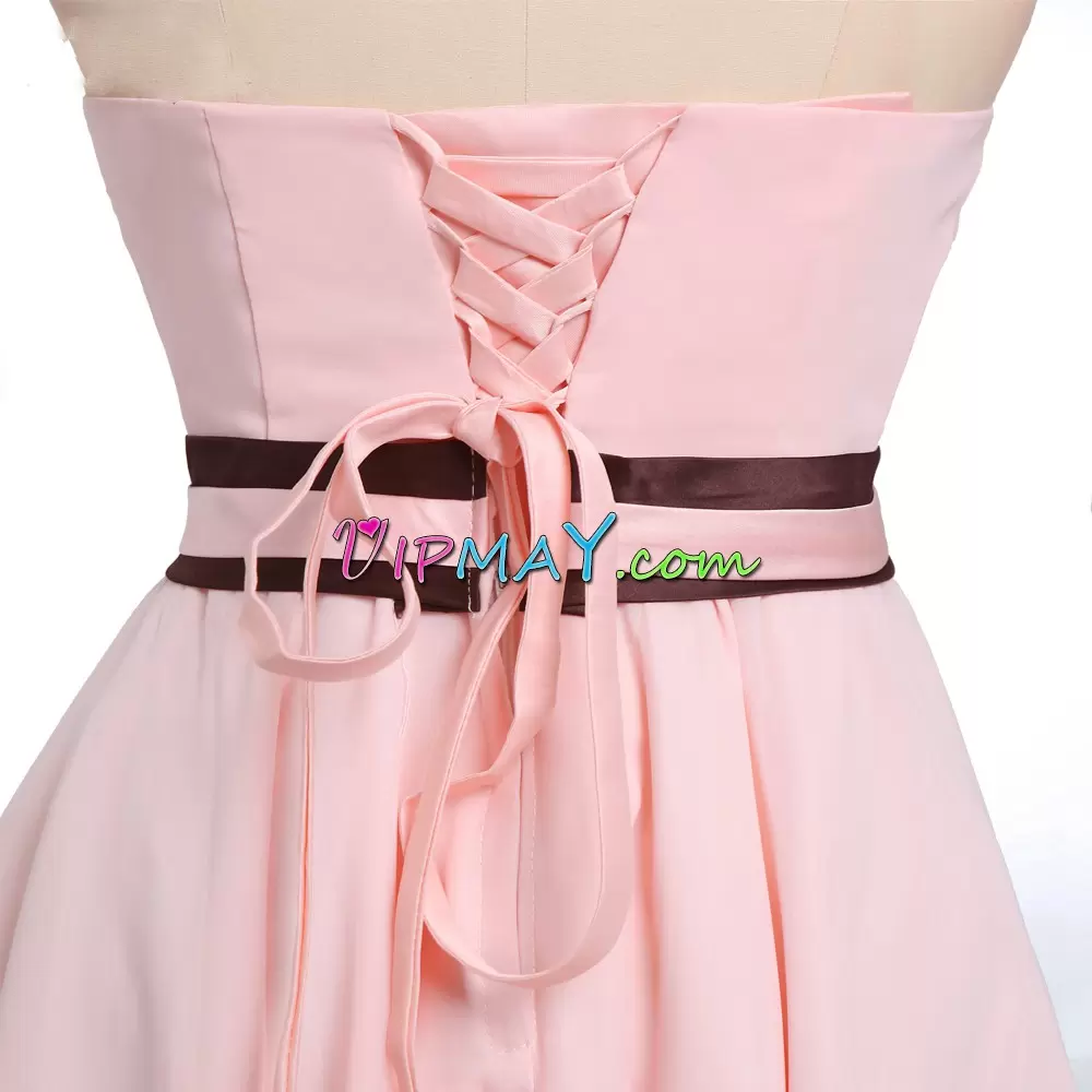 Charming Strapless Sleeveless Chiffon Prom Gown Ruching and Bowknot Lace Up