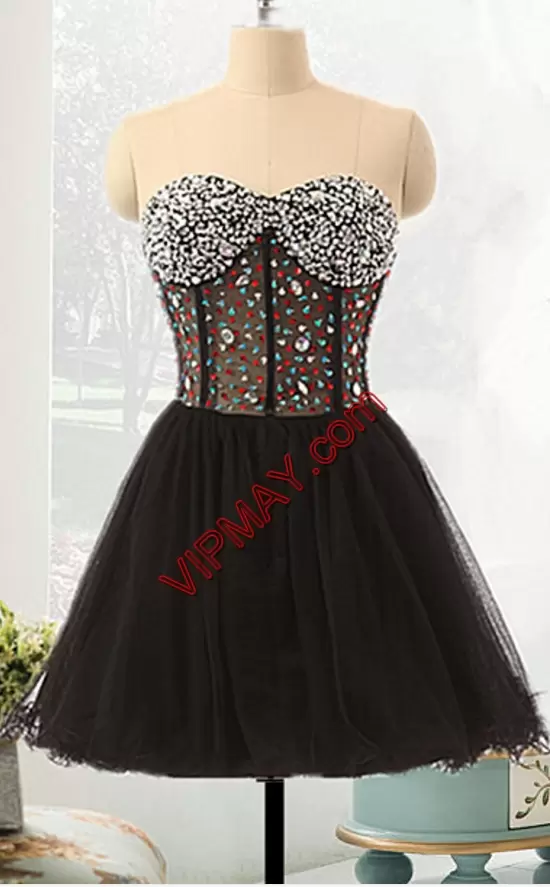 Black Homecoming Dresses Prom with Beading Sweetheart Sleeveless Zipper