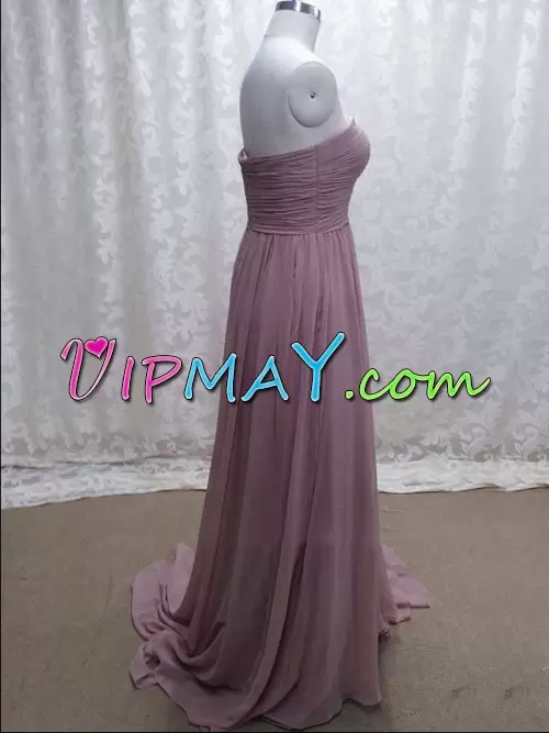 Pink Sleeveless Chiffon Sweep Train Side Zipper Prom Party Dress for Prom and Party