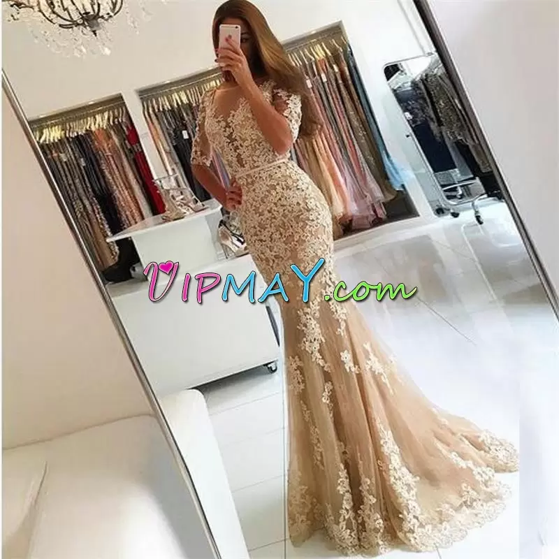 Beading and Lace Evening Dress Yellow Backless Sleeveless Floor Length