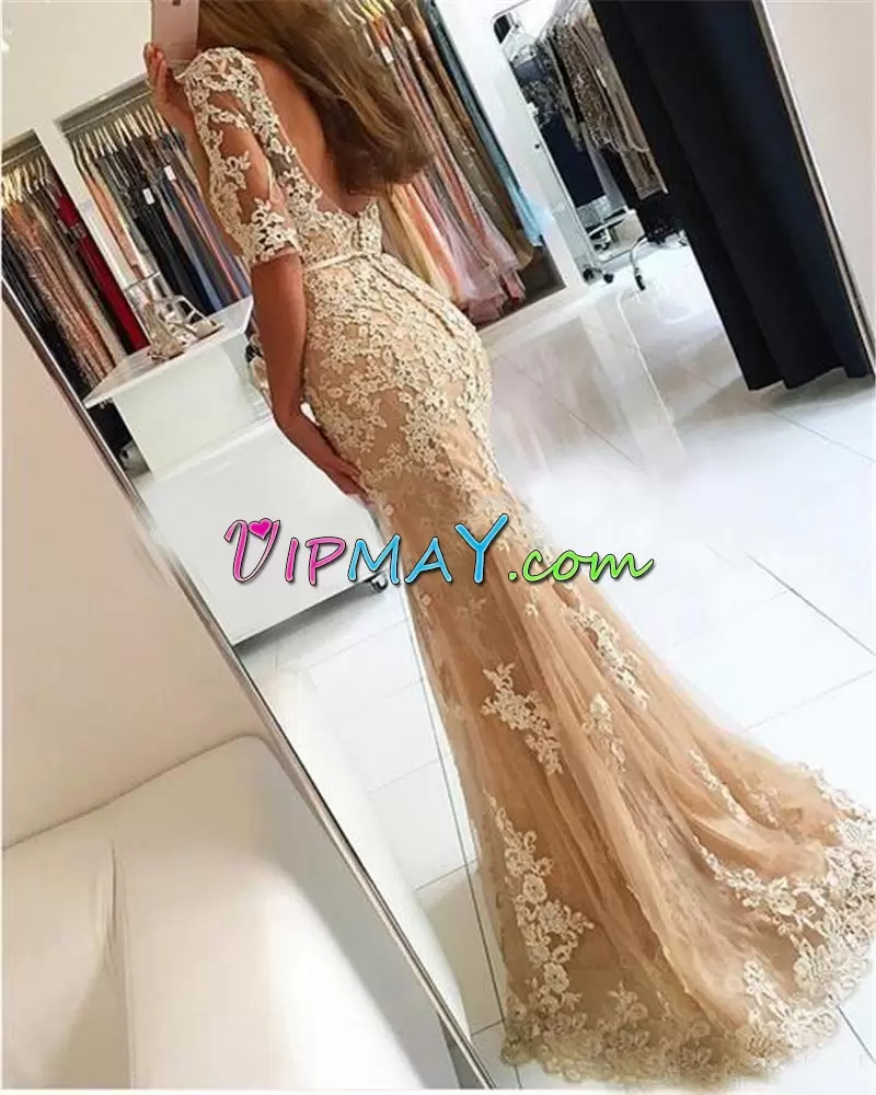 Beading and Lace Evening Dress Yellow Backless Sleeveless Floor Length