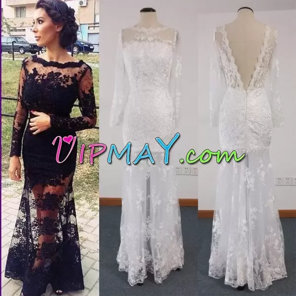 Amazing Black Dress for Prom with Appliques Long Sleeves Backless