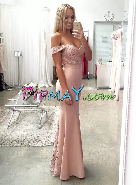 Pink Sleeveless Lace Floor Length Homecoming Dress