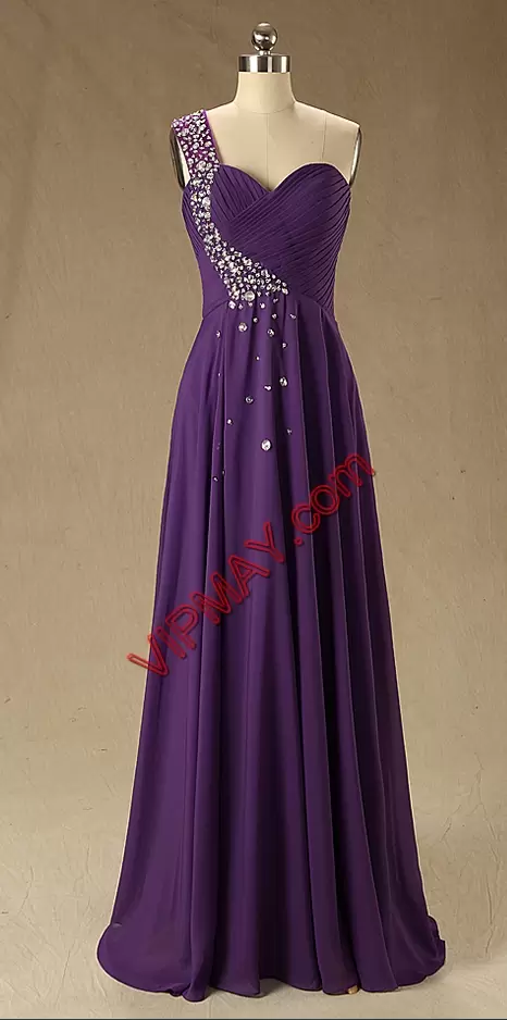 Super Chiffon Sleeveless Floor Length Prom Evening Gown and Beading
