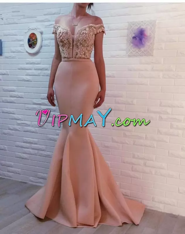 Smart Pink Homecoming Gowns Satin Sweep Train Sleeveless Beading