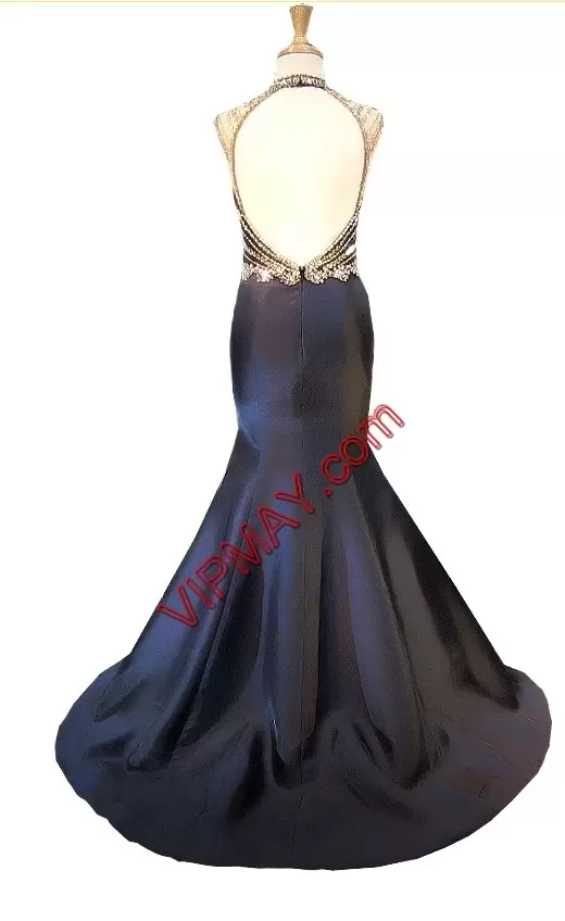 Mermaid Sleeveless Black Homecoming Gowns Sweep Train Backless