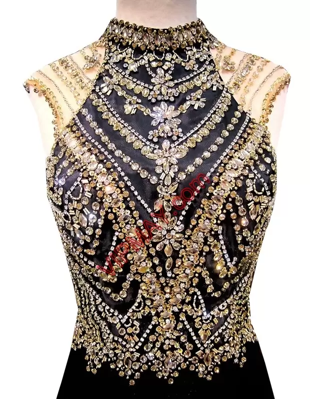 Mermaid Sleeveless Black Homecoming Gowns Sweep Train Backless