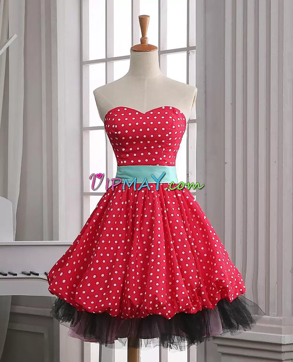 Cheap Sweetheart Sleeveless Zipper Red And Black Satin and Tulle Belt