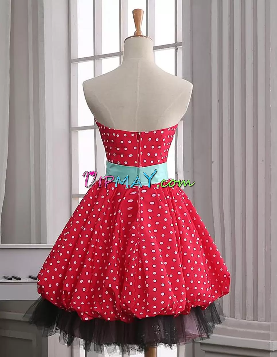 Cheap Sweetheart Sleeveless Zipper Red And Black Satin and Tulle Belt