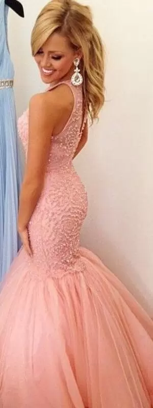 Excellent Mermaid Pink Bateau Tulle Sleeveless Floor Length Zipper