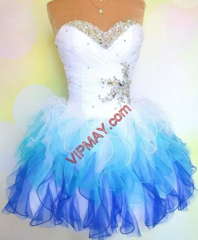 Multi-color Organza Lace Up Homecoming Gowns Sleeveless Mini Length Beading and Ruffles