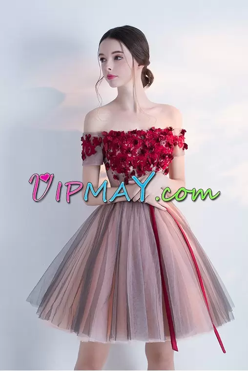 Cheap Multi-color Off The Shoulder Red 3D Flowers Junior Prom Dress