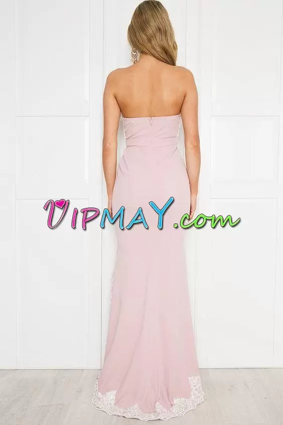 Elegant Chiffon Strapless Sleeveless Appliques Homecoming Dress in Pink